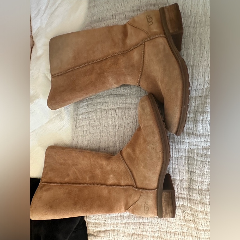 UGG Linford Chestnut Water-resistant Suede Wool Zip Tall Boots Size US 9 Womens